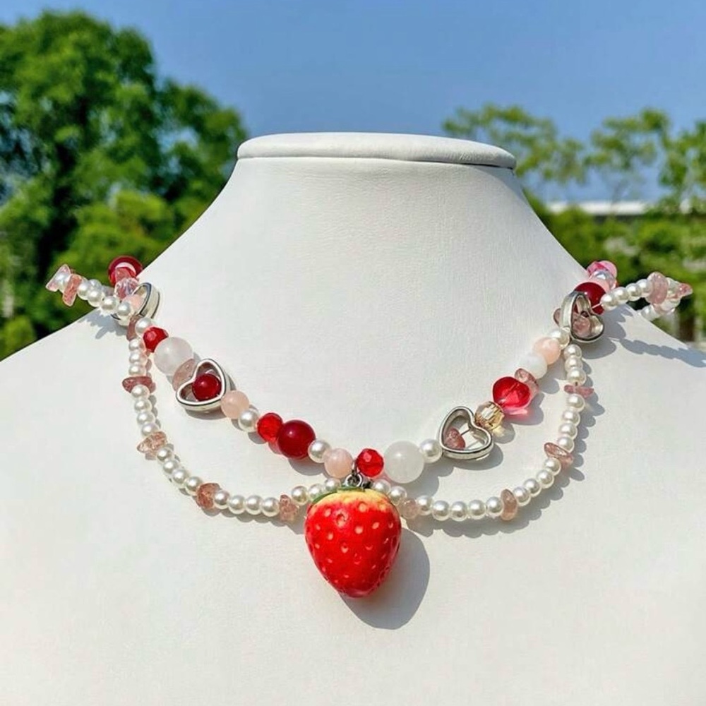 Strawberry Charm Pearl Necklace